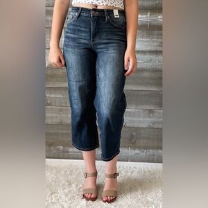 judy blue mid rise tummy control top cropped wide leg jeans dark wash JB88876